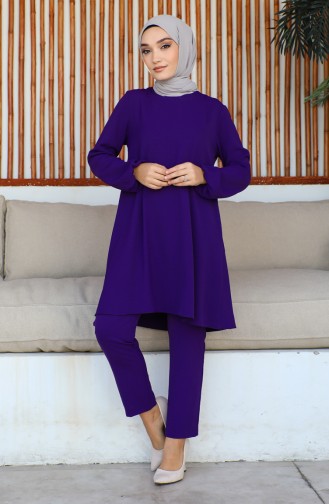 Kol Ucu Lastikli Tunik Pantolon İkili Takım 1009-01 Mor