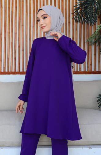Kol Ucu Lastikli Tunik Pantolon İkili Takım 1009-01 Mor