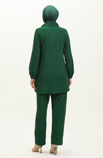 Taşlı Tunik Pantolon İkili Takım 24K9083-01 Zümrüt Yeşili