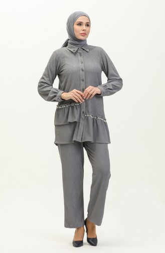Stone Tunic Trousers Two Piece Suit 24K9083-04 Gray 24K9083-04