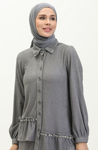 Taşlı Tunik Pantolon İkili Takım 24K9083-04 Gri