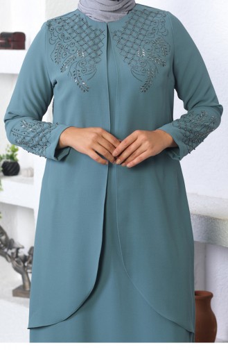 Taş İşlemeli Tesettür Abiye Elbise Mint