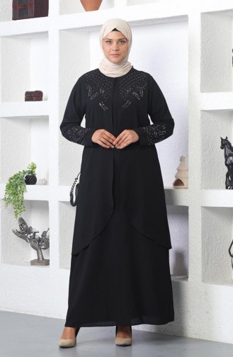 Steinbesticktes Hijab-Abendkleid In Schwarz 2021SMR.SYH