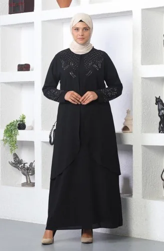 Steinbesticktes Hijab-Abendkleid In Schwarz 2021SMR.SYH
