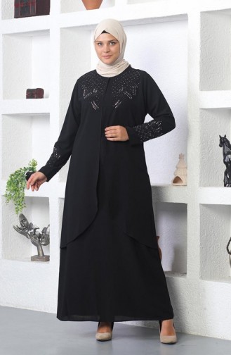 Steinbesticktes Hijab-Abendkleid In Schwarz 2021SMR.SYH
