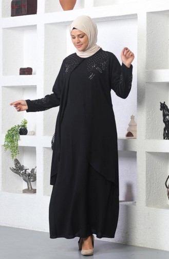 Steinbesticktes Hijab-Abendkleid In Schwarz 2021SMR.SYH