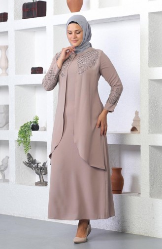 Steinbesticktes Hijab-Abendkleid In Nerz 2021SMR.VZN