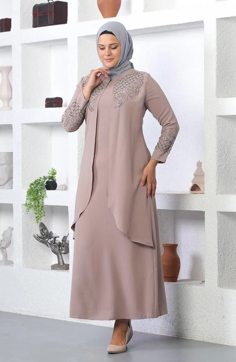 Steinbesticktes Hijab-Abendkleid In Nerz 2021SMR.VZN