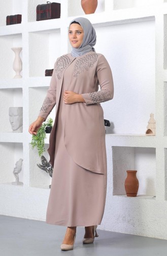 Steinbesticktes Hijab-Abendkleid In Nerz 2021SMR.VZN