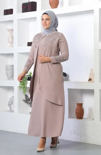 Steinbesticktes Hijab-Abendkleid In Nerz 2021SMR.VZN