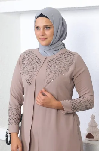 Steinbesticktes Hijab-Abendkleid In Nerz 2021SMR.VZN
