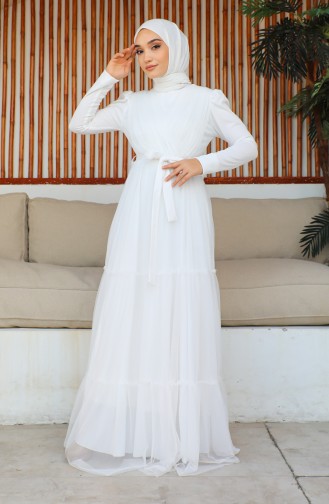 Abendkleid Aus Plissiertem Tüll 5562-10 Ecru 5562-10