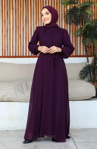 Chiffon-Abendkleid Mit Knopfdetail 5695-16 Dunkellila 5695-16