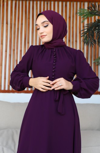 Robe De Soirée Mousseline Détail Boutons 5695-16 Pourpre Foncé 5695-16