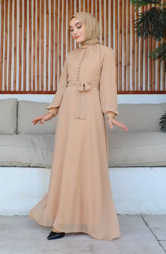 Chiffon-Abendkleid Mit Knopfdetail 5695-18 Karamell 5695-18