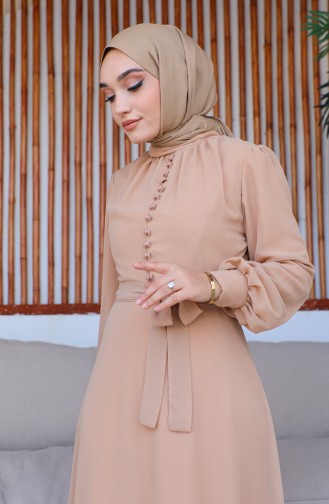 Avondjurk Van Chiffon Met Knoopdetails 5695-18 Caramel 5695-18