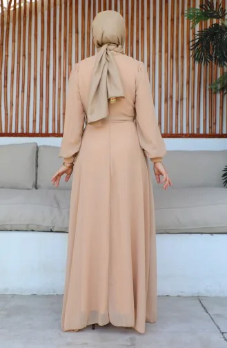 Chiffon-Abendkleid Mit Knopfdetail 5695-18 Karamell 5695-18