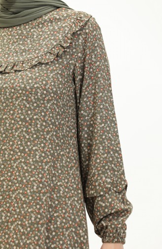 Fırfırlı Desenli Viskon Elbise 0179-18 Çağla Yeşili