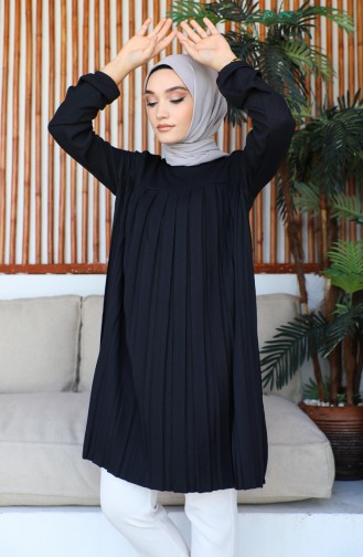 Women`s Pleated Tunic 12m05 12M05-02 Black 12M05-02