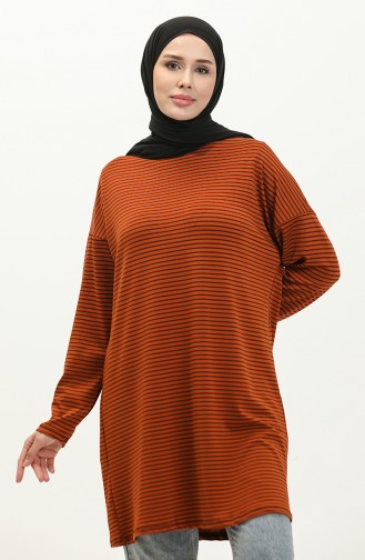 Gestreepte Tuniek Met Capuchon 8662-01 Tan Zwart 8662-01