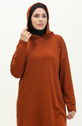 Gestreepte Tuniek Met Capuchon 8662-01 Tan Zwart 8662-01