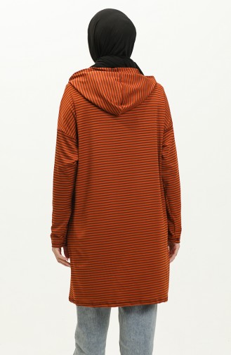 Hooded Striped Tunic 8662-01 Tan Black 8662-01