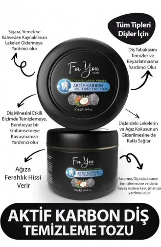 For You Gold Aktif Karbon Diş Temizleme Tozu 50 Gr Extra Beyazlatıcı Diş Tozu Nane