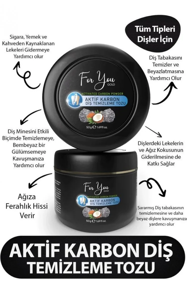 For You Gold Aktif Karbon Diş Temizleme Tozu 50 Gr Extra Beyazlatıcı Diş Tozu Nane