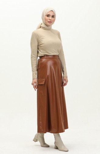 Faux Leather Pocket Skirt 24k1040-02 Tan 24K1040-02