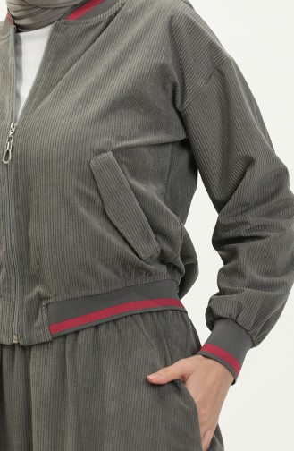 Gerippter Detaillierter Doppelanzug Aus Samtstoff 24K9089-03 Grau 24K9089-03