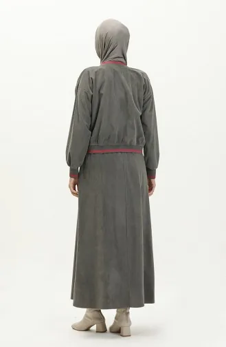 Gerippter Detaillierter Doppelanzug Aus Samtstoff 24K9089-03 Grau 24K9089-03