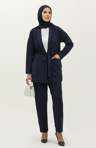 Striped Jacket Two Piece Suit 24K9074-01 Navy Blue 24K9074-01