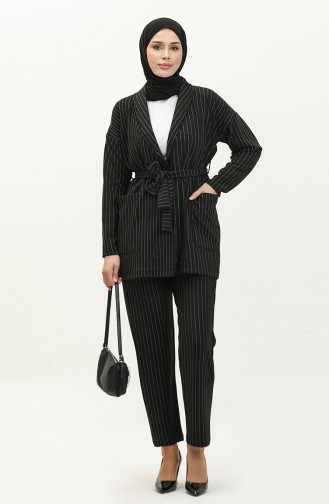 Striped Jacket Two Piece Suit 24k9074-02 Black 24K9074-02