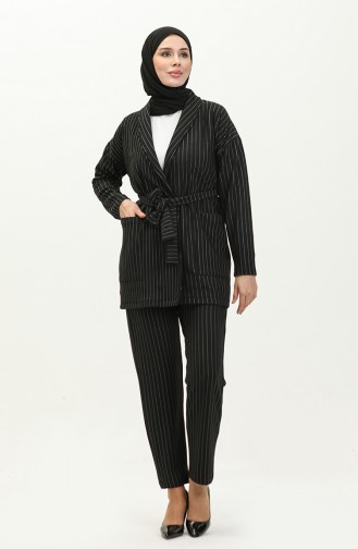 Striped Jacket Two Piece Suit 24k9074-02 Black 24K9074-02