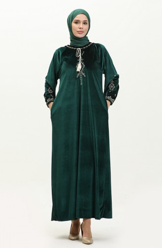 فستان مخمل مطرز مقاس كبير  24K9058-01 أخضر زمردي 24K9058-01