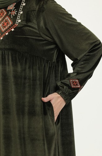 فستان مطرز مقاس كبير  24K9059-01 أخضر عسكري 24K9059-01