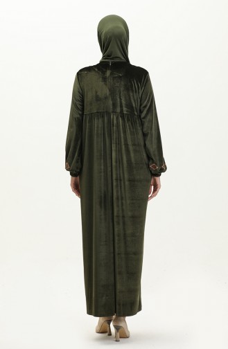 فستان مطرز مقاس كبير  24K9059-01 أخضر عسكري 24K9059-01