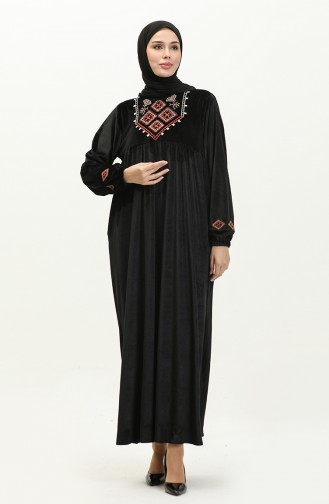 Büyük Beden Nakışlı Elbise 24K9059-02 Siyah
