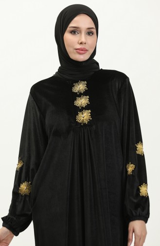 Büyük Beden Nakışlı Kadife Elbise 24K9065-01 Siyah