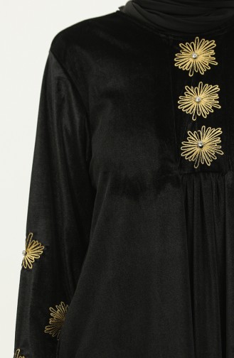 Büyük Beden Nakışlı Kadife Elbise 24K9065-01 Siyah