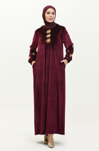 Plus Size Embroidered Velvet Dress 24k9065-02 Plum 24K9065-02