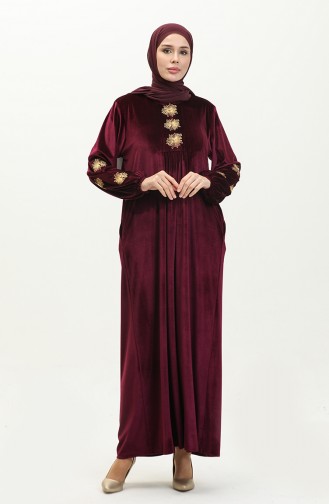 Plus Size Embroidered Velvet Dress 24k9065-02 Plum 24K9065-02