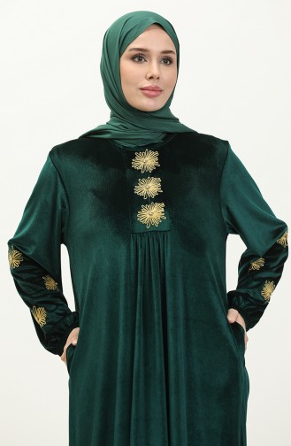 فستان مخمل مطرز مقاس كبير  24K9065-04 أخضر زمردي 24K9065-04