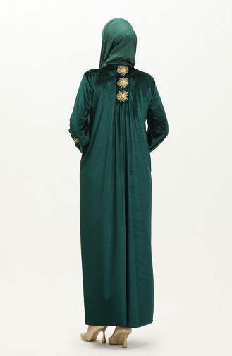Büyük Beden Nakışlı Kadife Elbise 24K9065-04 Zümrüt Yeşili