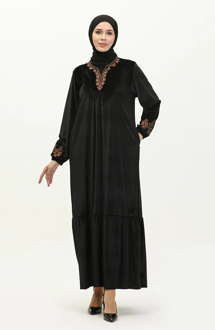 Robe Velours Brodée Grande Taille 24K9068-03 Noir 24K9068-03