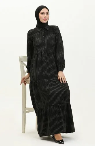 Gestreiftes Geknöpftes Kleid 24K9084-01 Schwarz 24K9084-01