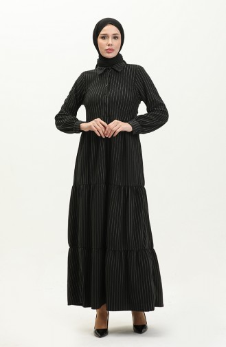 Striped Buttoned Dress 24k9084-01 Black 24K9084-01