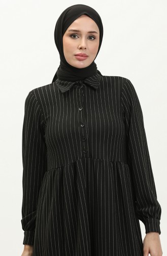 Striped Buttoned Dress 24k9084-01 Black 24K9084-01