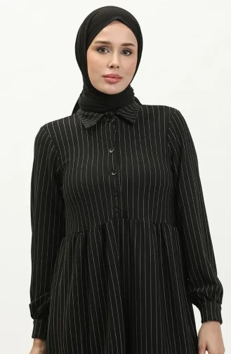 Gestreiftes Geknöpftes Kleid 24K9084-01 Schwarz 24K9084-01