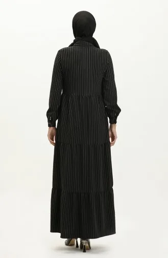 Gestreiftes Geknöpftes Kleid 24K9084-01 Schwarz 24K9084-01